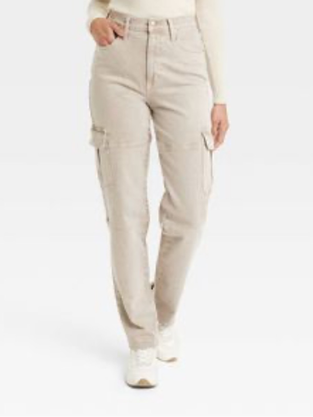 White House Black Market Beaded Waist Cargo Jeans - Beige Women’s Pants